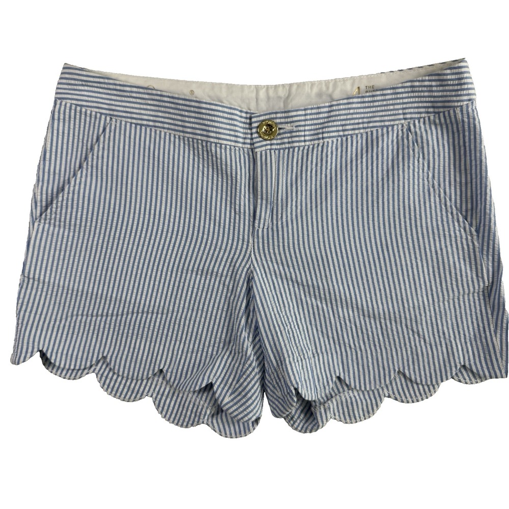 Lilly Pulitzer Buttercup Short Blue Striped Seersucker Women's 4 Scalloped Hem